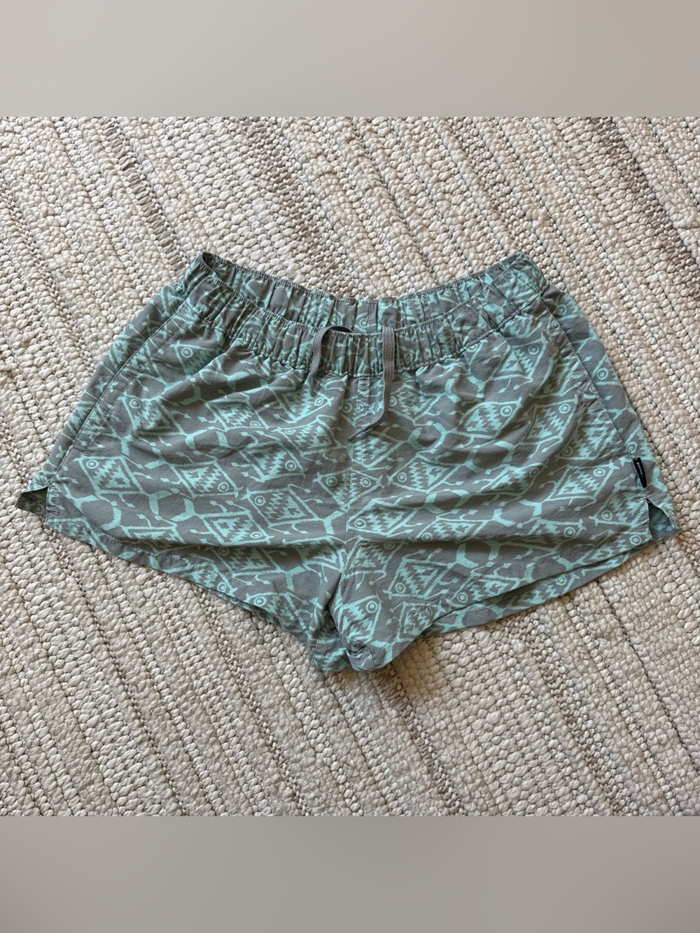 Patagonia Womens Barely Baggies Shorts Ikat Fish Drifter Grey Small drawstring